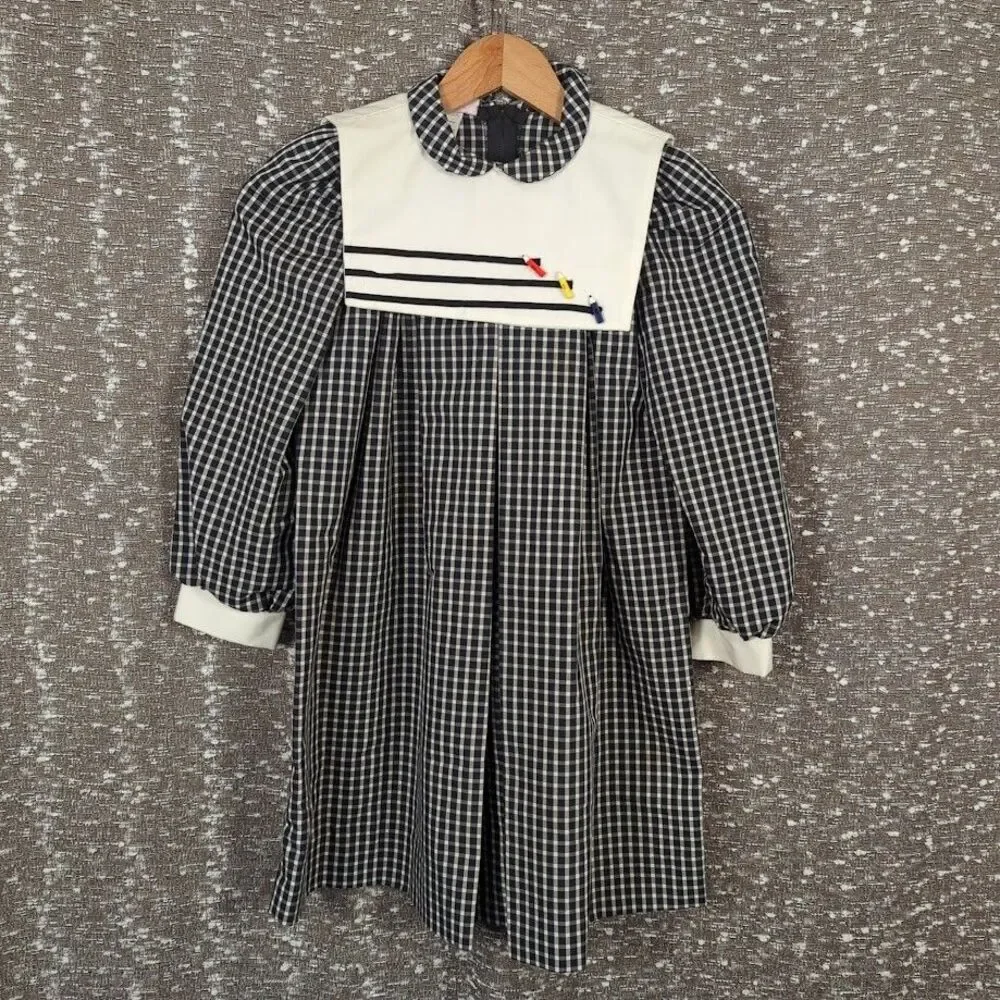 Vintage Dorissa Back‎  To School Pencil Black/White Gingham Dress Girl's 6x